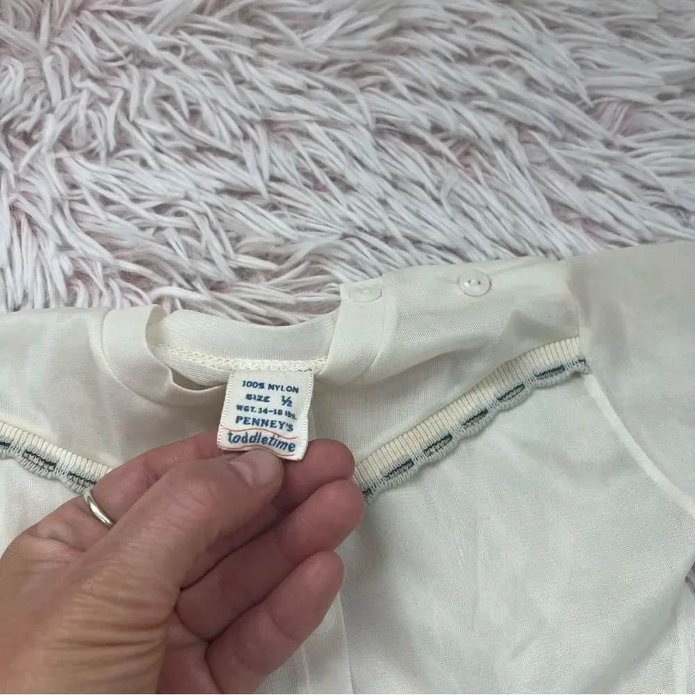 Vintage JC Penney’s ToddleTime Yellow Off White Romper Boy Sz 1/2 14-18 Lbs 6 Mo
